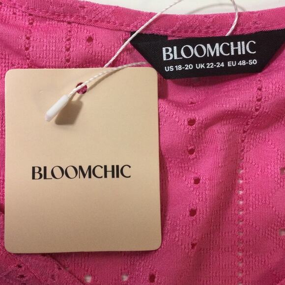 BLOOMCHIC 18-20 2X plus pink V Neck Short Sleeve lace shirt top blouse NWT 0B18 - Picture 5 of 6